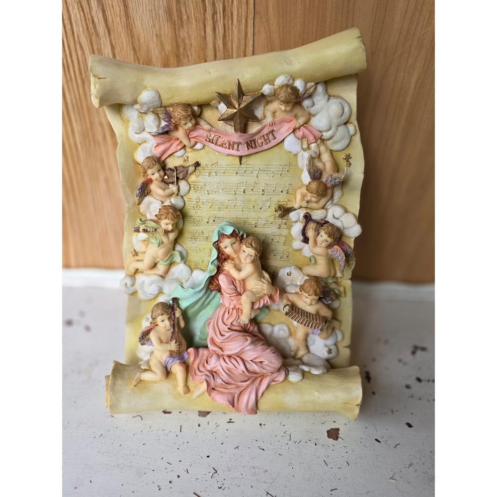Vintage House of Lloyd Silent Night Nativity Scroll Wall Plaque Music Box Resin